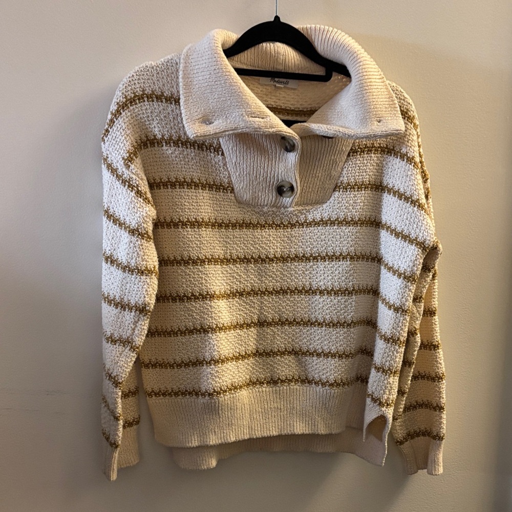 Madewell Cream and Brown Striped Turtleneck Sweater